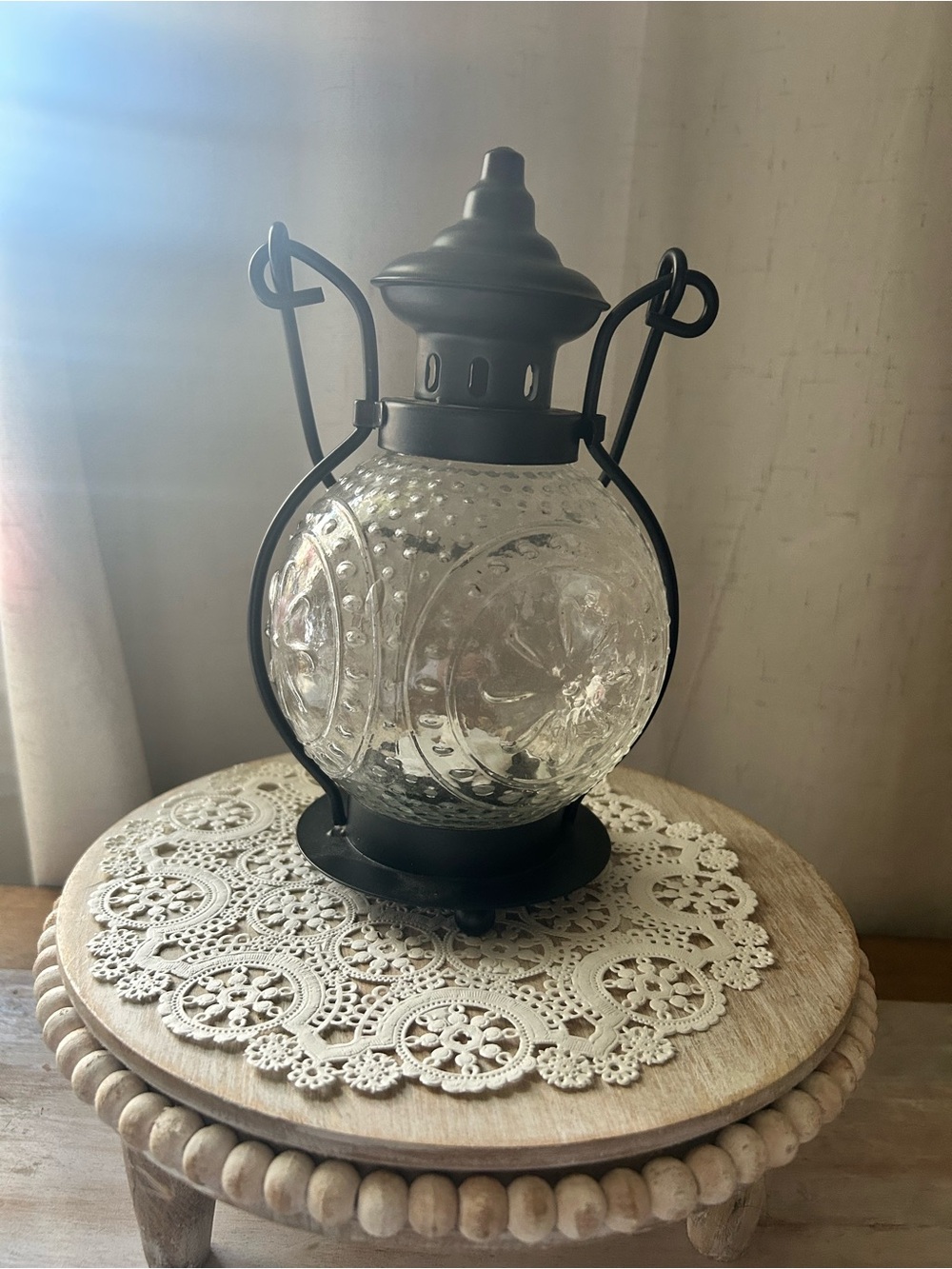 Vintage-Style Hobnail Glass Orb Lantern - Black Frame
